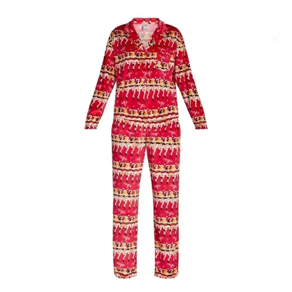 Velour Notch Collar Pajama Top & Pants Lounge Sleep 2, 2-Piece Sets Size M